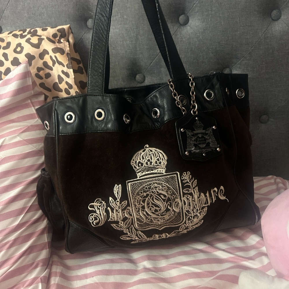 Juicy Couture Black and Brown Embroidered Tote